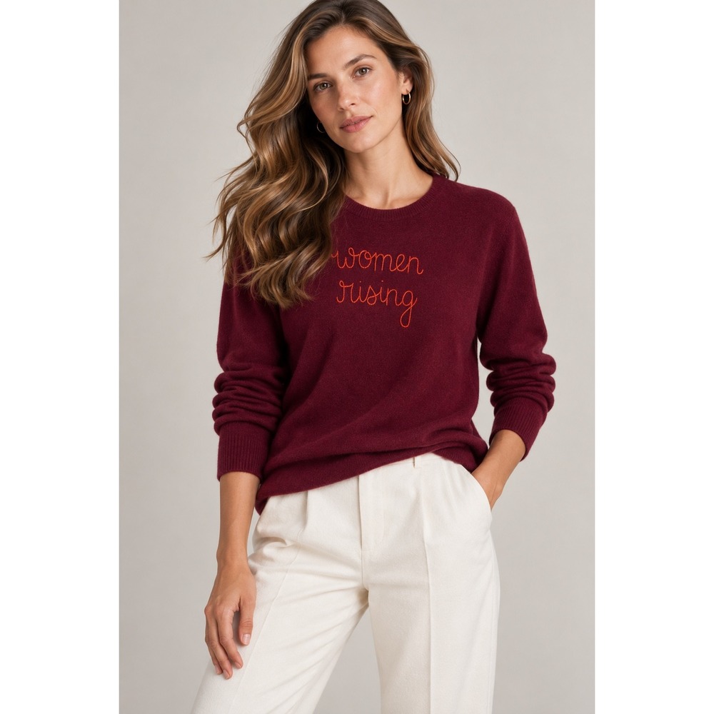 Lingua Franca Burgundy Cashmere "Women Rising" Sweater, XL